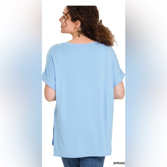 Zenana Plus Rolled Sleeve Top - Picture 3 of 4
